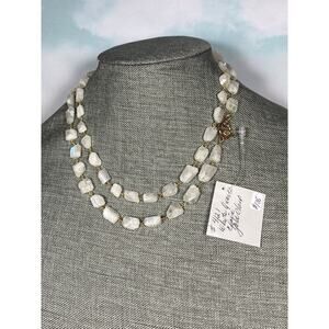 Myrna Carrol Necklace White Quartz Faceted Beads Necklace Gold Filled Toggle